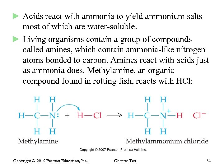 ► Acids react with ammonia to yield ammonium salts most of which are water-soluble.