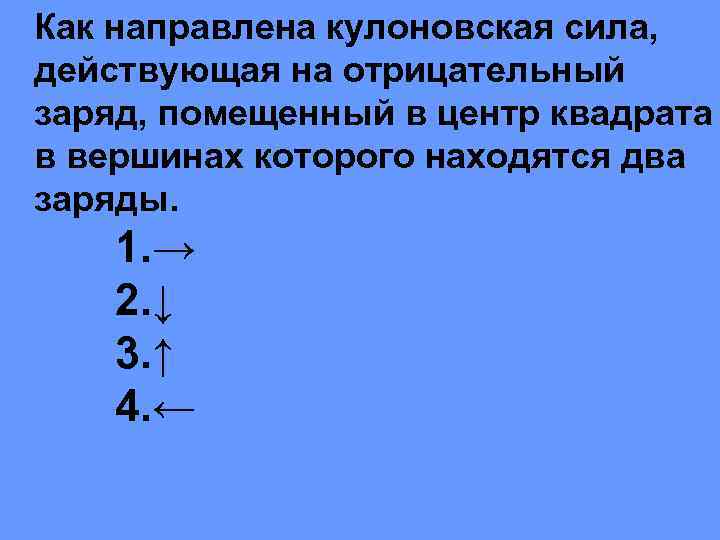 Как направлена относительно рисунка кулоновская сила f действующая на отрицательный точечный заряд q