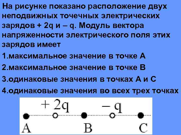 На рисунке представлено расположение двух неподвижных отрицательных точечных зарядов q и q