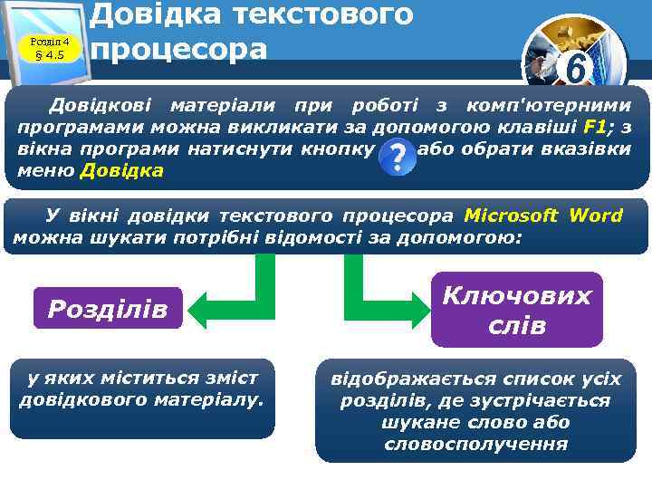 Розділ 4 § 4. 5 Довідка текстового процесора 6 Довідкові матеріали при роботі з