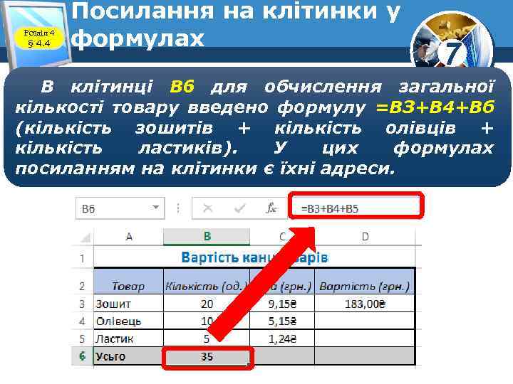 Розділ 4 § 4. 4 Посилання на клітинки у формулах 7 В клітинці В