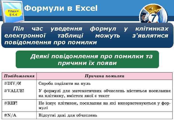Розділ 4 § 4. 4 Формули в Excel 7 Піл час уведення формул у