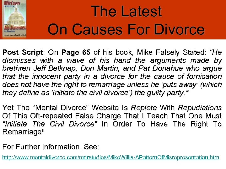 The Latest On Causes For Divorce Post Script: On Page 65 of his book,