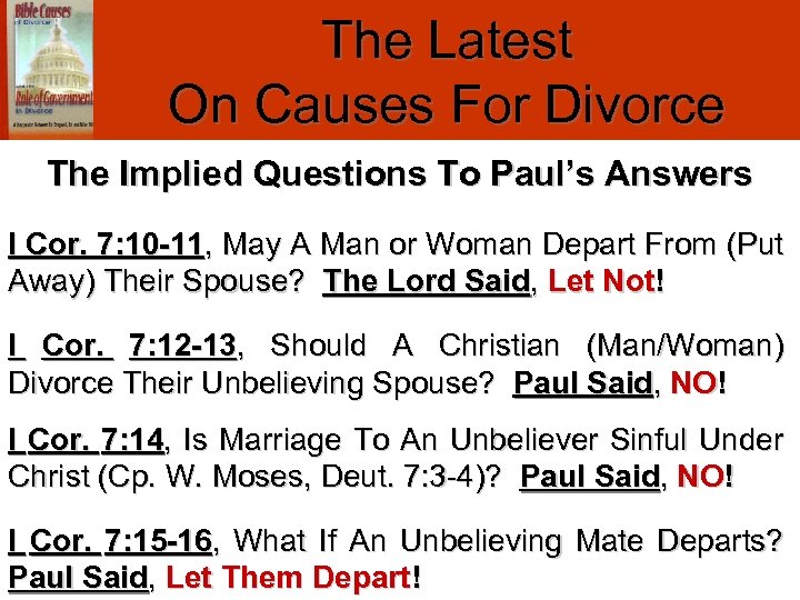 The Latest On Causes For Divorce The Implied Questions To Paul’s Answers I Cor.