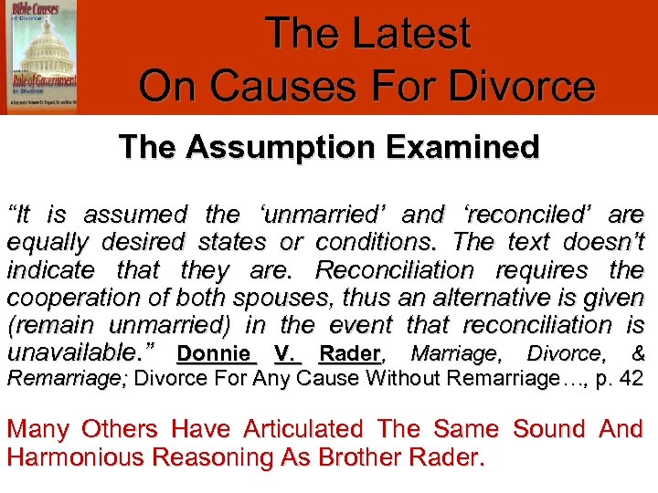 The Latest On Causes For Divorce The Assumption Examined “It is assumed the ‘unmarried’