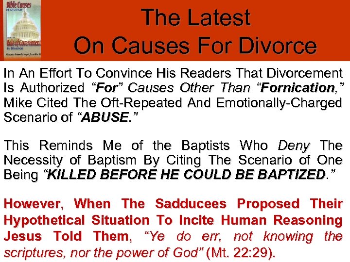 The Latest On Causes For Divorce In An Effort To Convince His Readers That