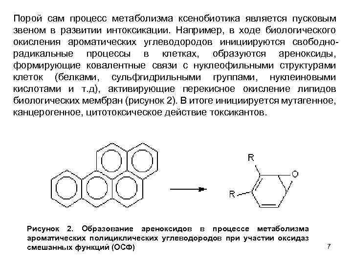 Порой сам процесс метаболизма ксенобиотика является пусковым звеном в развитии интоксикации. Например, в ходе