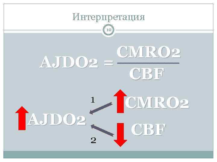 Интерпретация 10 CMRO 2 AJDO 2 = CBF 1 AJDO 2 2 CMRO 2