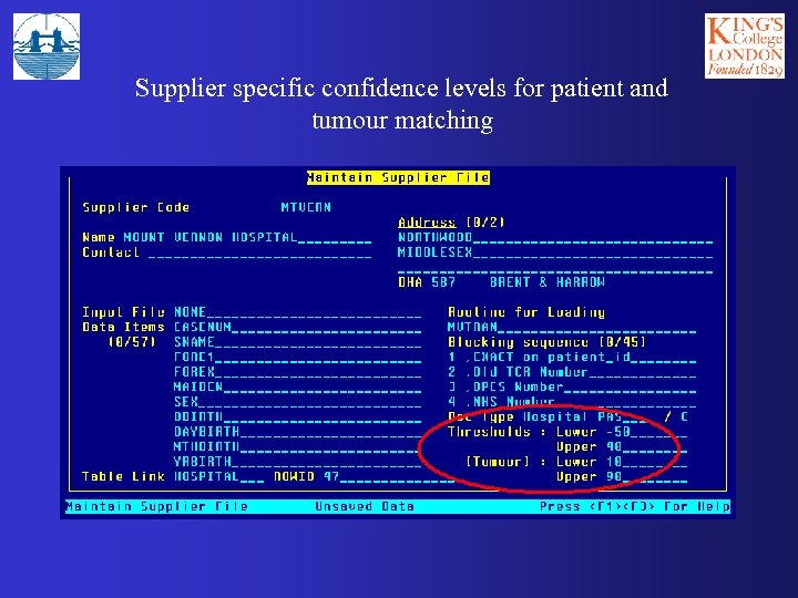 Supplier specific confidence levels for patient and tumour matching 