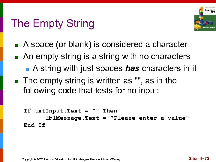 The Empty String n n n A space (or blank) is considered a character