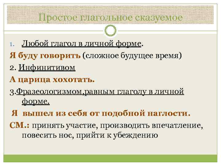 Простое глагольное сказуемое Любой глагол в личной форме. Я буду говорить (сложное будущее время)