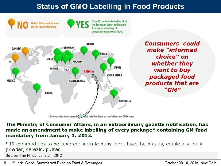 Status of GMO Labelling in Food Products INDIA Consumers could make “informed choice” on