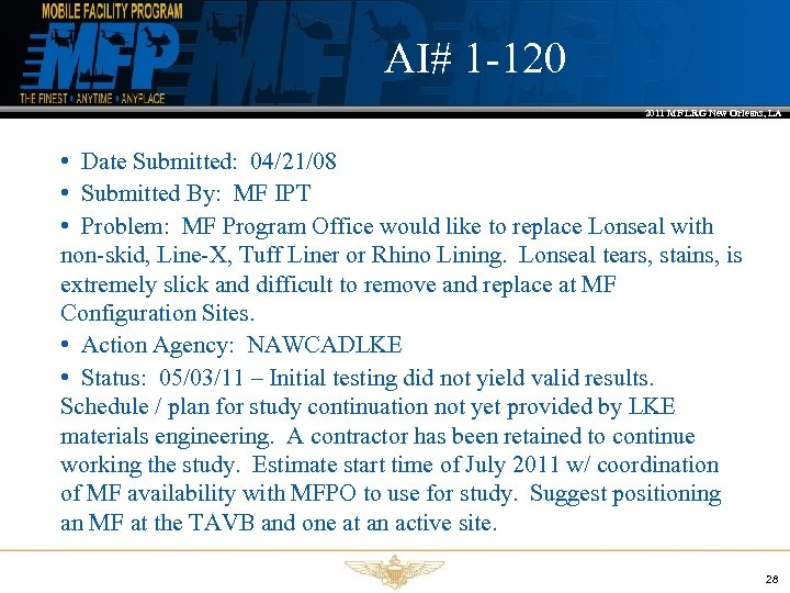 AI# 1 -120 2011 MF LRG New Orleans, LA • Date Submitted: 04/21/08 •