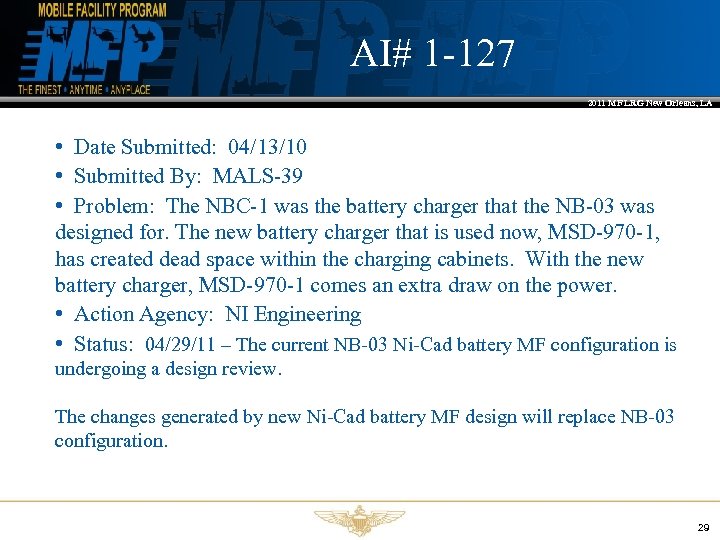 AI# 1 -127 2011 MF LRG New Orleans, LA • Date Submitted: 04/13/10 •