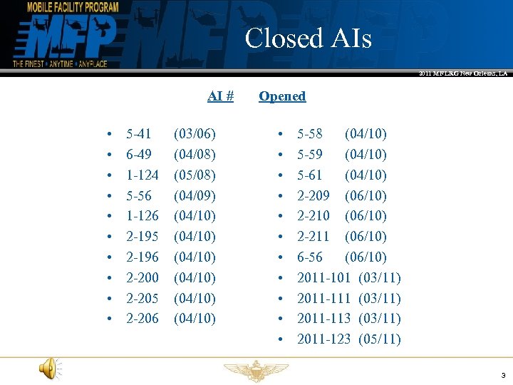 Closed AIs 2011 MF LRG New Orleans, LA AI # • • • 5