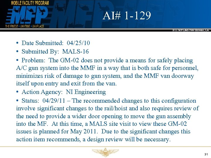 AI# 1 -129 2011 MF LRG New Orleans, LA • Date Submitted: 04/25/10 •