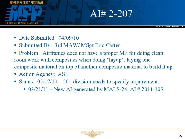 AI# 2 -207 2011 MF LRG New Orleans, LA • Date Submitted: 04/09/10 •