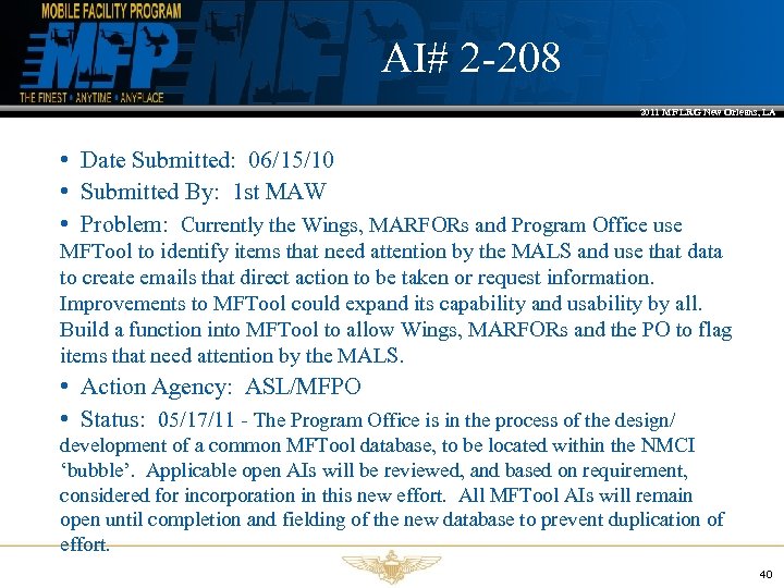 AI# 2 -208 2011 MF LRG New Orleans, LA • Date Submitted: 06/15/10 •