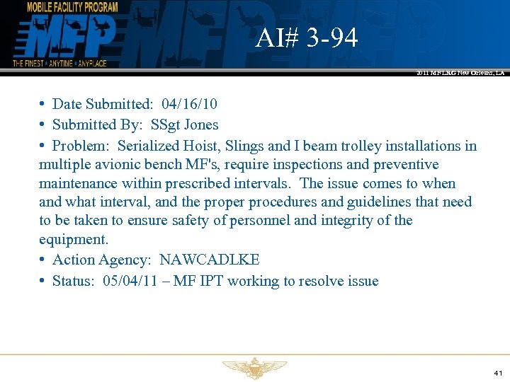 AI# 3 -94 2011 MF LRG New Orleans, LA • Date Submitted: 04/16/10 •