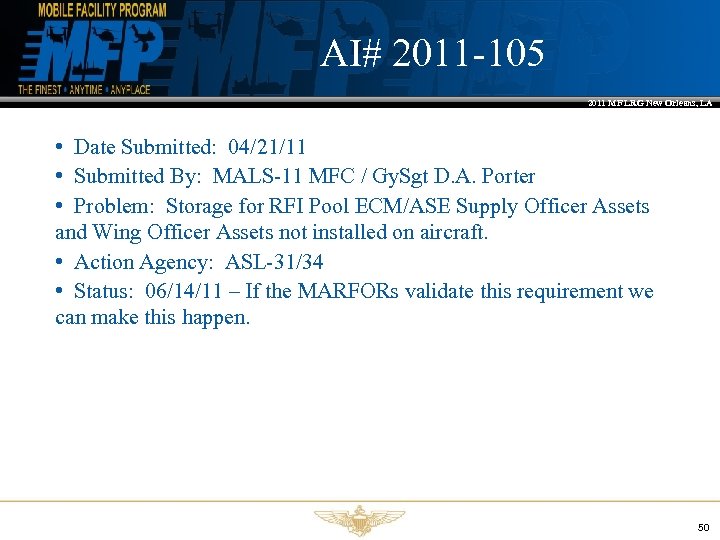 AI# 2011 -105 2011 MF LRG New Orleans, LA • Date Submitted: 04/21/11 •