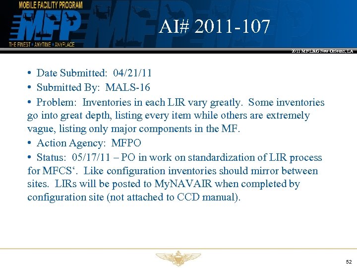 AI# 2011 -107 2011 MF LRG New Orleans, LA • Date Submitted: 04/21/11 •
