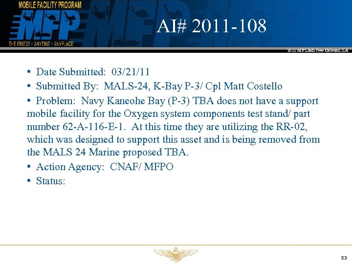 AI# 2011 -108 2011 MF LRG New Orleans, LA • Date Submitted: 03/21/11 •