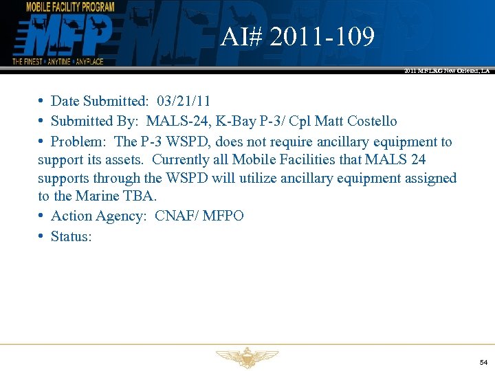 AI# 2011 -109 2011 MF LRG New Orleans, LA • Date Submitted: 03/21/11 •