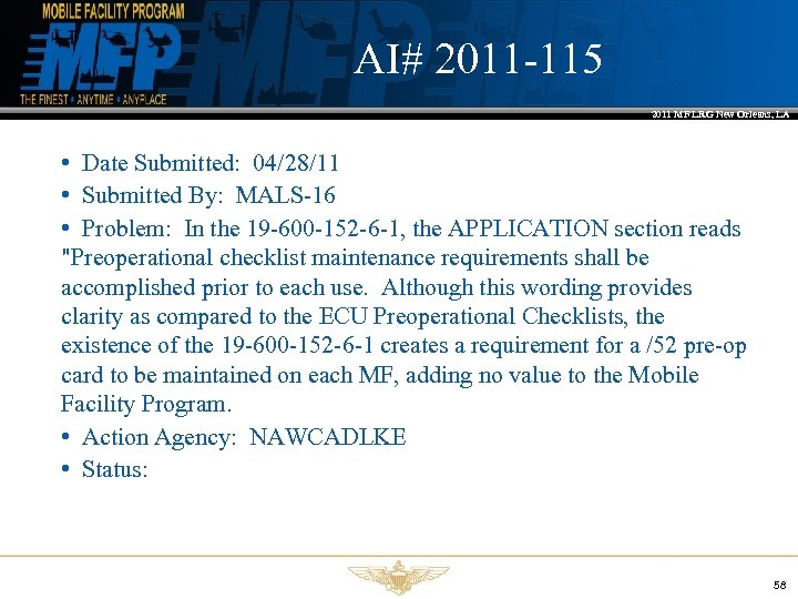 AI# 2011 -115 2011 MF LRG New Orleans, LA • Date Submitted: 04/28/11 •