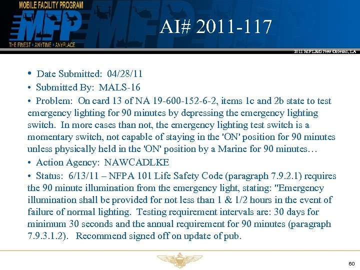 AI# 2011 -117 2011 MF LRG New Orleans, LA • Date Submitted: 04/28/11 •