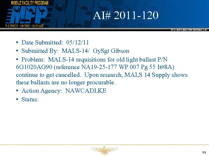 AI# 2011 -120 2011 MF LRG New Orleans, LA • Date Submitted: 05/12/11 •