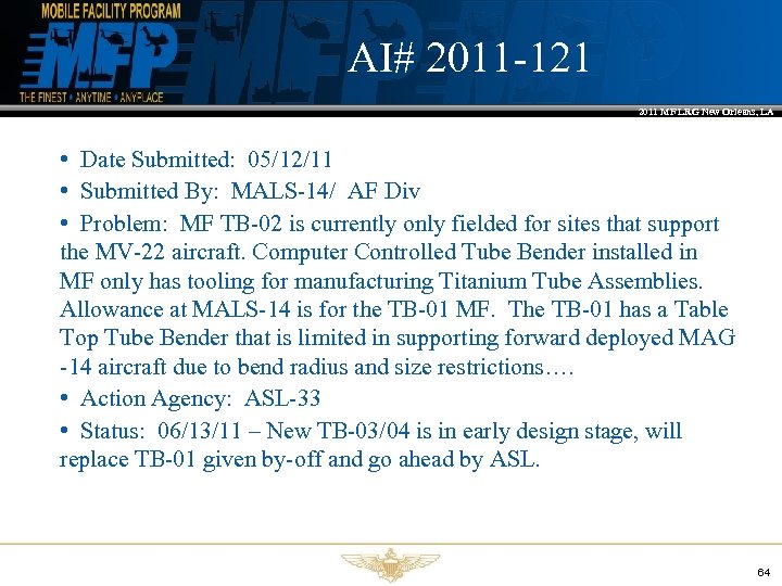 AI# 2011 -121 2011 MF LRG New Orleans, LA • Date Submitted: 05/12/11 •