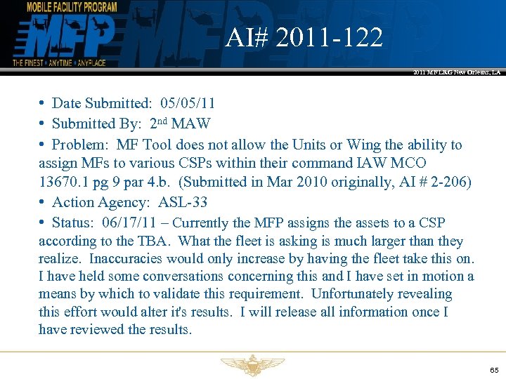 AI# 2011 -122 2011 MF LRG New Orleans, LA • Date Submitted: 05/05/11 •