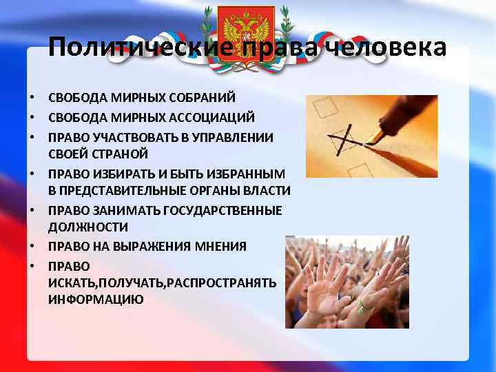Политические права человека • СВОБОДА МИРНЫХ СОБРАНИЙ • СВОБОДА МИРНЫХ АССОЦИАЦИЙ • ПРАВО УЧАСТВОВАТЬ