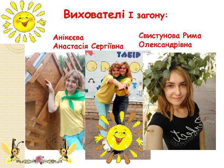 Вихователі І загону: Анікєєва Анастасія Сергіївна Свистунова Рима Олександрівна 