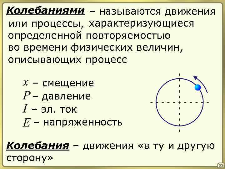 Признак колебательного движения