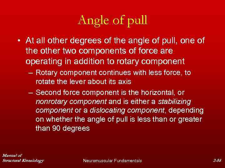 Angle of pull • At all other degrees of the angle of pull, one