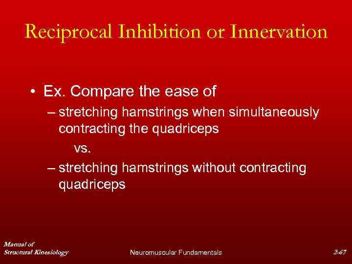 Reciprocal Inhibition or Innervation • Ex. Compare the ease of – stretching hamstrings when