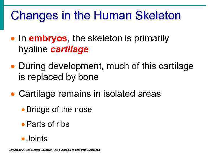 Changes in the Human Skeleton · In embryos, the skeleton is primarily hyaline cartilage