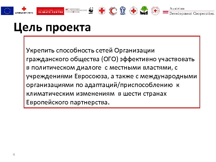 Цель проекта Укрепить способность сетей Организации гражданского общества (ОГО) эффективно участвовать в политическом диалоге