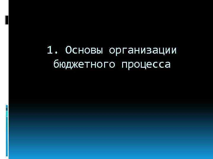 1. Основы организации бюджетного процесса 