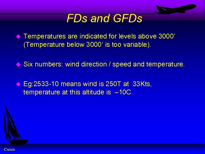 FDs and GFDs u u Six numbers: wind direction / speed and temperature. u