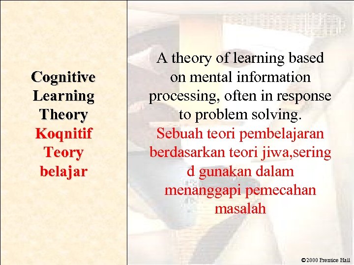 Cognitive Learning Theory Koqnitif Teory belajar A theory of learning based on mental information