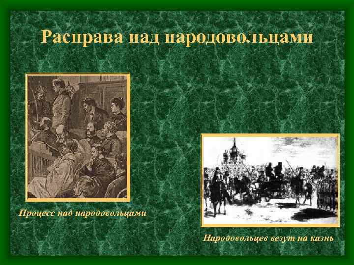 Расправа над народовольцами Процесс над народовольцами Народовольцев везут на казнь 