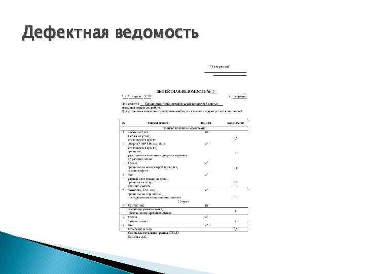 Дефектная ведомость 
