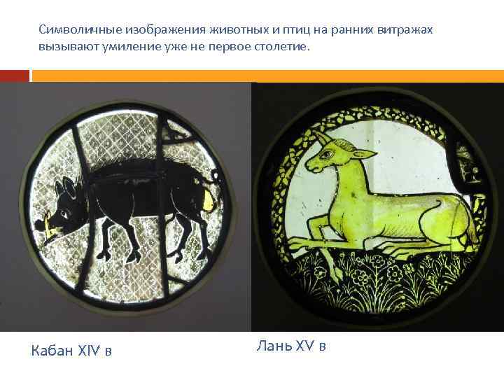 Символичные изображения животных и птиц на ранних витражах вызывают умиление уже не первое столетие.