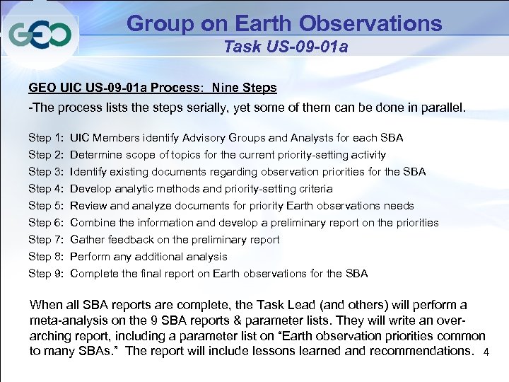 Group on Earth Observations Task US-09 -01 a GEO UIC US-09 -01 a Process: