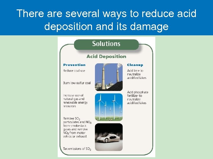 There are several ways to reduce acid deposition and its damage 
