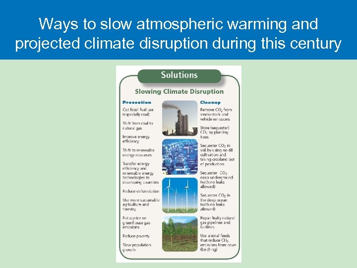 Ways to slow atmospheric warming and projected climate disruption during this century 