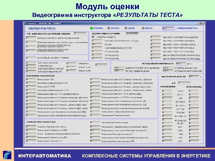 Модуль оценки Видеограмма инструктора «РЕЗУЛЬТАТЫ ТЕСТА» ИНТЕРАВТОМАТИКА КОМПЛЕКСНЫЕ СИСТЕМЫ УПРАВЛЕНИЯ В ЭНЕРГЕТИКЕ 