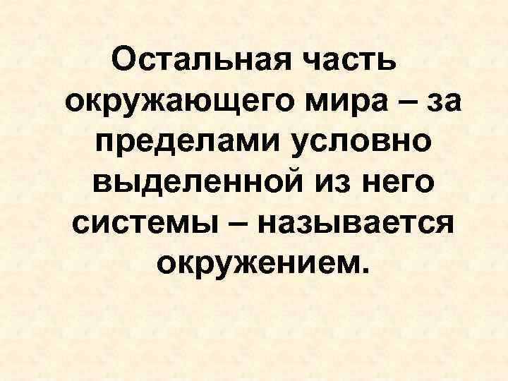 Остальная часть окружающего мира – за пределами условно выделенной из него системы – называется